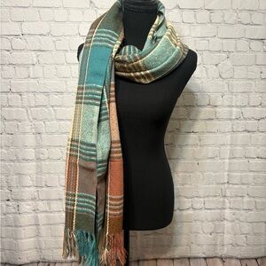 Elegant Plaid Scarf in Teal and Brown